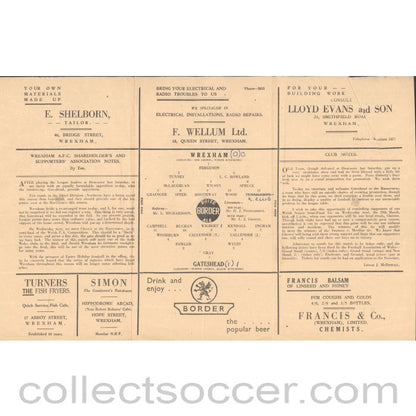 1950 - Wrexham FC V Gateshead FC 25/3/1950 official Football Programme