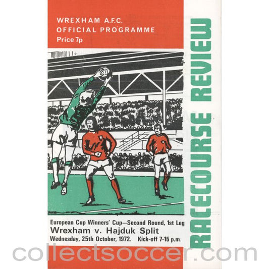 1972 - Wrexham v Hadjuk Split Cup Winners Cup 2nd Round 1st Leg Official Football Programme