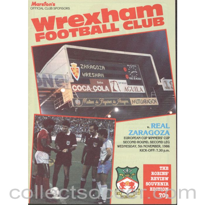 1986 - Wrexham v Real Zaragoza Cup Winners Cup 2nd Round 2nd Leg Official Football Programme