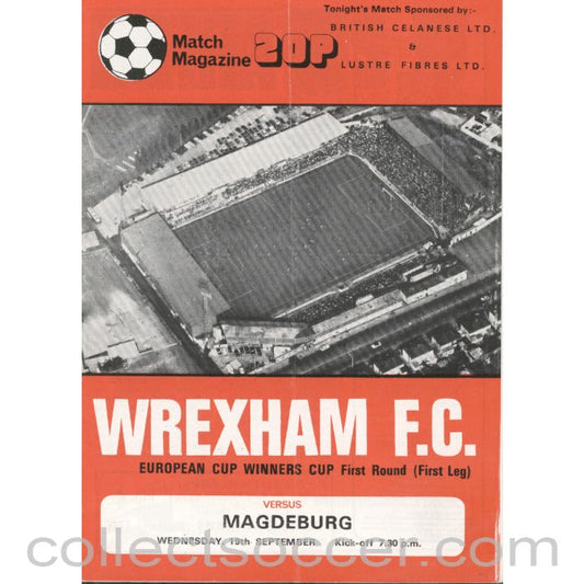 1979 - Wrexham v Magdeburg Cup Winners Cup 1st Round 1st Leg 19/09/1979 Official Football Programme