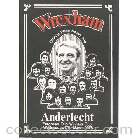 1976 - Wrexham v Anderlecht Cup Winners Cup 17/3/1976 Quarter Final 2nd Leg Official Football Programme
