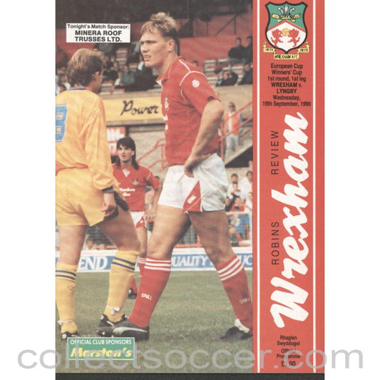 1990 - Wrexham v Lyngby Cup Winners Cup 1st Round 1st Leg Official Football Programme