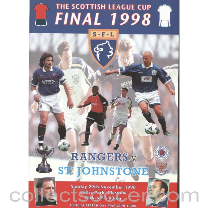 1998 Scottish League Cup Final Rangers v St.Johnstone Official Football Programme