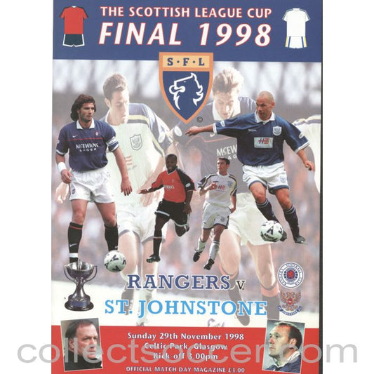 1998 Scottish League Cup Final Rangers v St.Johnstone Official Football Programme