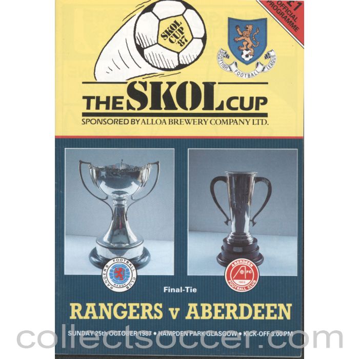 1987 Scottish League Cup Final Programme Rangers v Aberdeen Official Football Programme