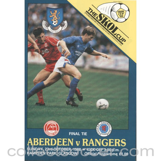 1988 Scottish League Cup Final Programme Aberdeen v Rangers Official Football Programme