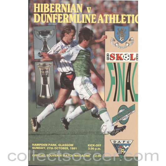 1991 Scottish League Cup Final Hibernian v Dunfermline Athletic Official Football Programme