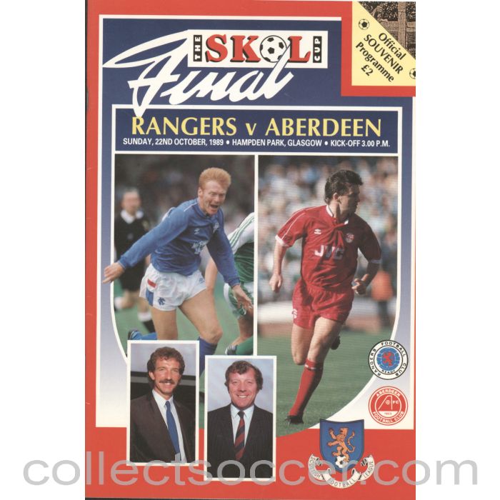 1989 Scottish League Cup Final Rangers v Aberdeen Official Football Programme