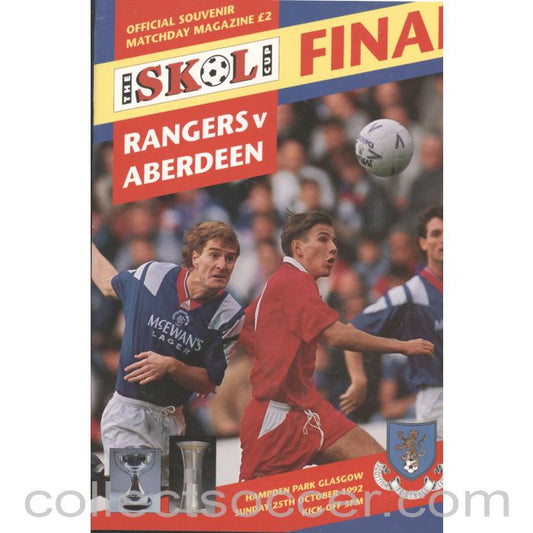 1992 Scottish League Cup Final Rangers v Aberdeen Official Football Programme