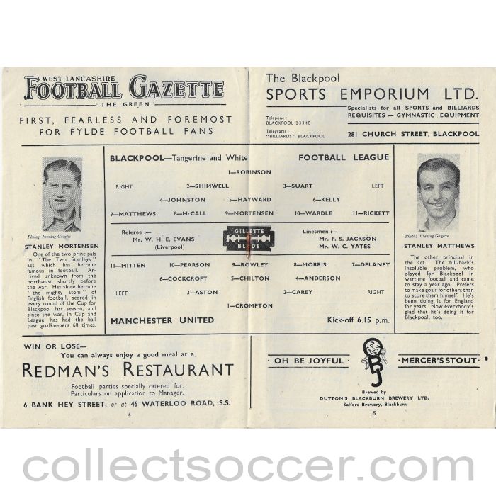 1948 - Blackpool v Manchester United 23/08/1948 Football Programme