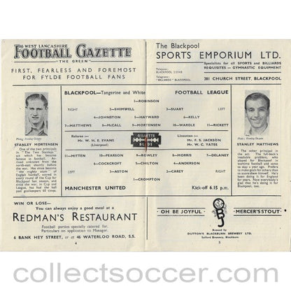1948 - Blackpool v Manchester United 23/08/1948 Football Programme