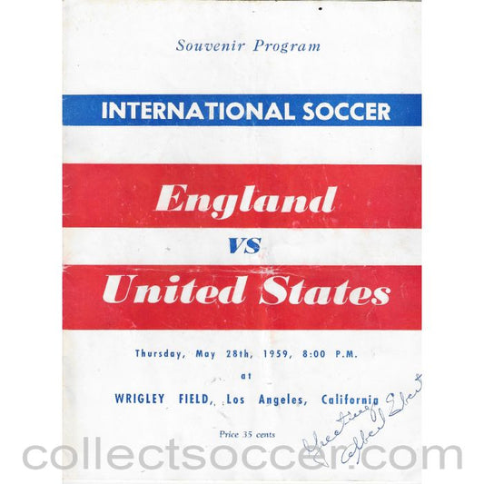 1959 England v United States Official Programme Signed