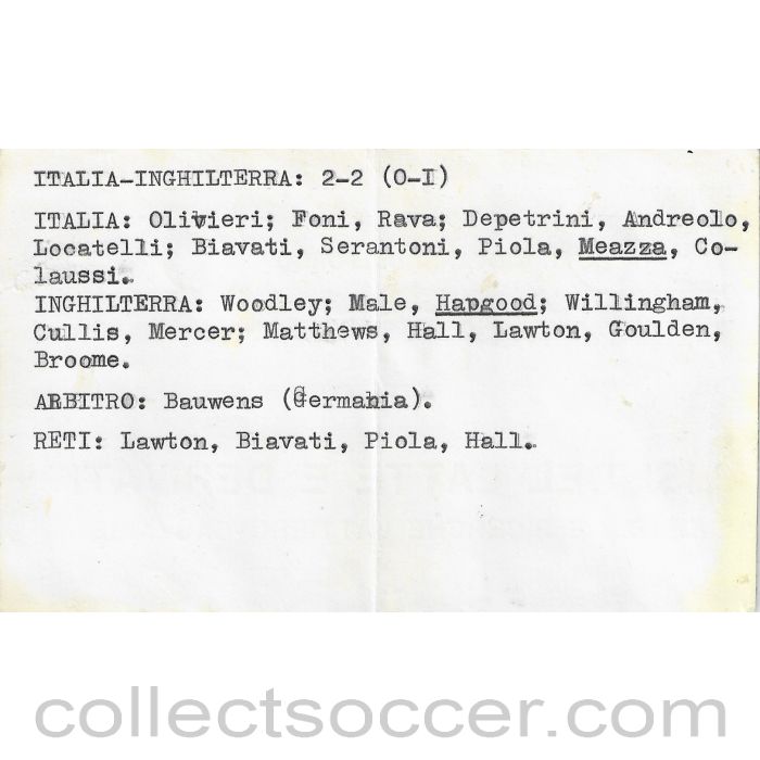 1939 Very Rare Italy v England ticket