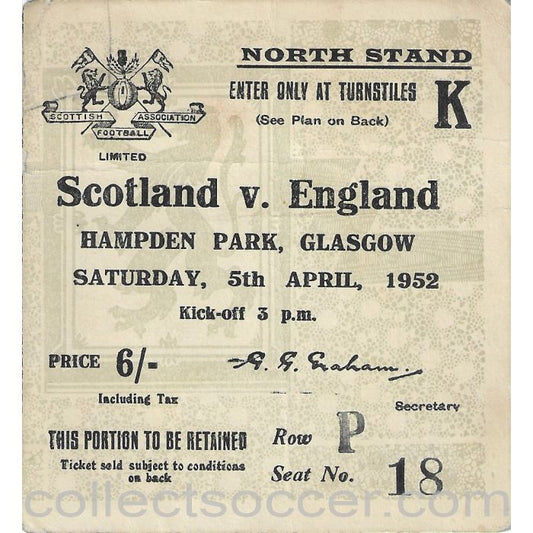 1952 Scotland v England Ticket