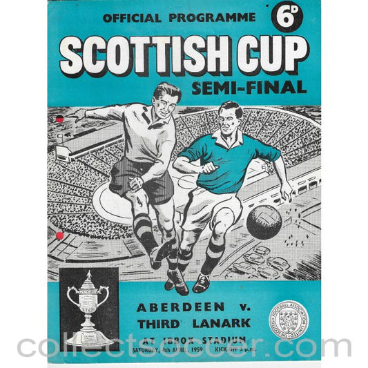 1959 Scottish Cup Semi Final Aberdeen v Third Lanark Official Football Programme - Hole Punched