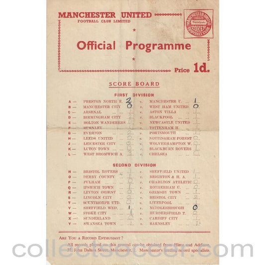 1958 - Manchester United Reserves V Stoke City Reserves 13/12/1958 Official Football Programme