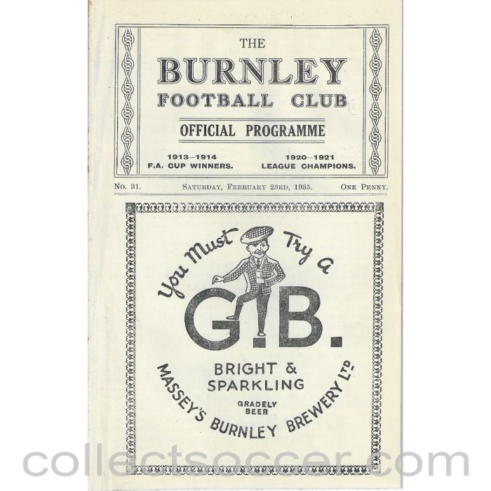 1935 - Burnley V Swansea 23/02/1935 Rare Football Programme