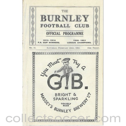 1935 - Burnley V Swansea 23/02/1935 Rare Football Programme