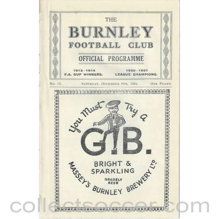 1934 - Burnley V Plymouth Argyle 8/12/1934 Rare Football Programme