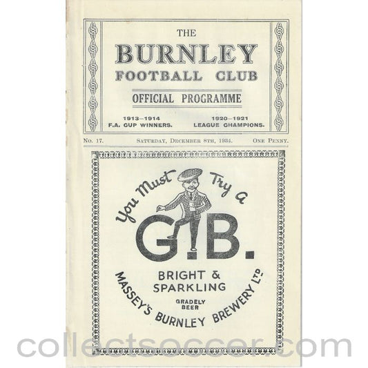 1934 - Burnley V Plymouth Argyle 8/12/1934 Rare Football Programme