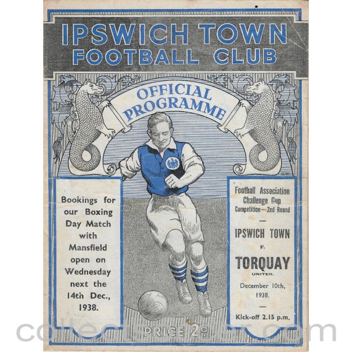 1938 - Ipswich Town FC V Torquay United FA Cup 2nd Round 10/12/1938 Football Programme