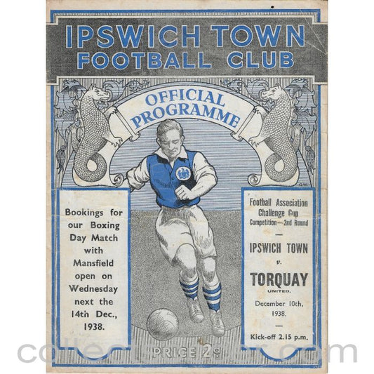 1938 - Ipswich Town FC V Torquay United FA Cup 2nd Round 10/12/1938 Football Programme