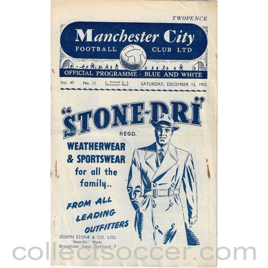 1952 - Manchester City v Chelsea 13/12/1952 Football Programme