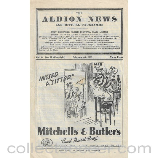 1953 - West Bromwich Albion v Chelsea FA Cup 1st 4th Round Replay Football Programme