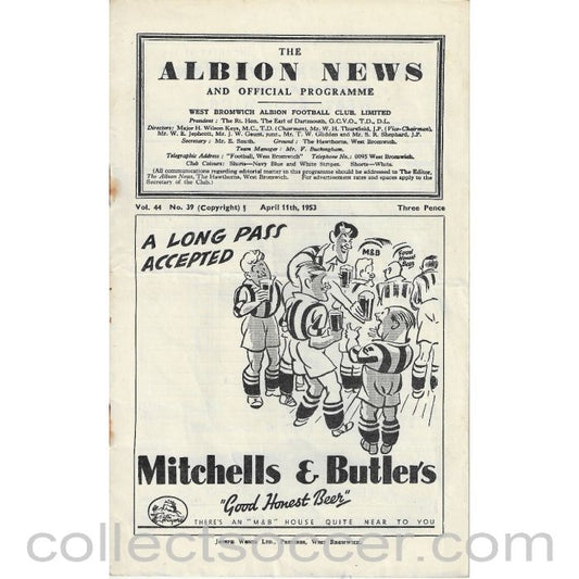 1953 - West Bromwich Albion v Chelsea 11/4/1953 Football Programme