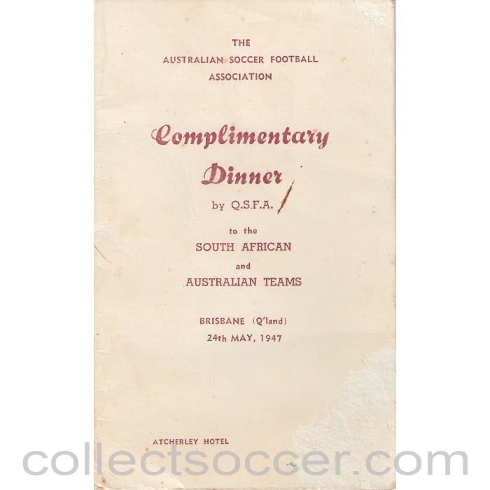 1947 - Rare Menu Australia v South Africa Football 24/5/1947