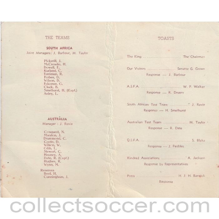 1947 - Rare Menu Australia v South Africa Football 24/5/1947