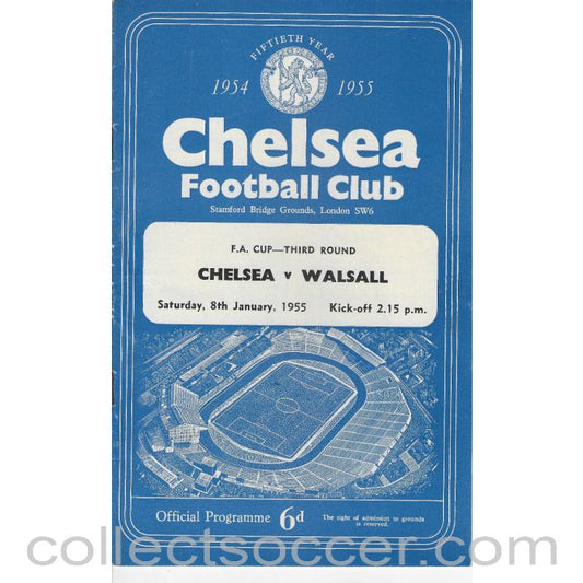 1955 - Chelsea v Walsall FA Cup 3rd Round 8/1/1955 Football Programme - Chelsea's first Championship Season