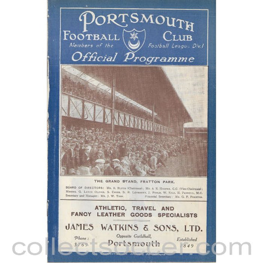 1927 - Portsmouth v Everton 29/9/1927 Football Programme