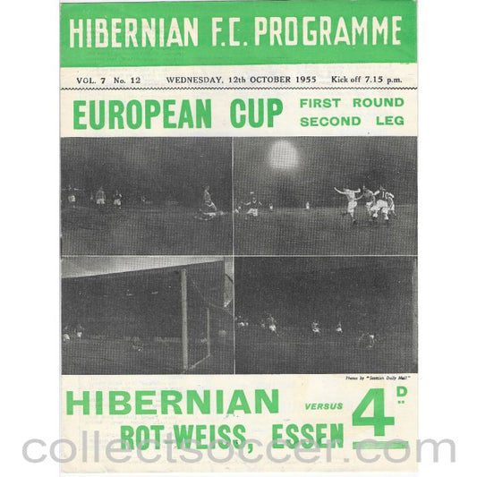 1955 - Hibernian v Rot Weiss Essen European Cup 1st Round 1st Leg Official Programme