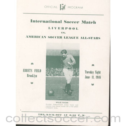1946 - American Soccer League All Stars v Liverpool 11/6/1946 Rare Programme