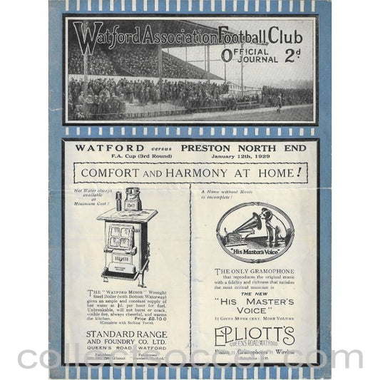 1929 - Watford v Preston North End FA Cup 3rd Round Official Programme