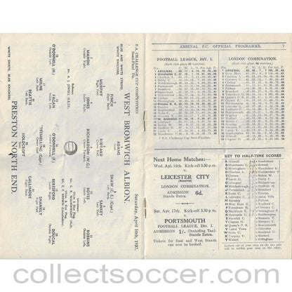 1937 - 1937 FA Cup Semi Final At Arsenal West Bromwich Albion v Preston North End Programme