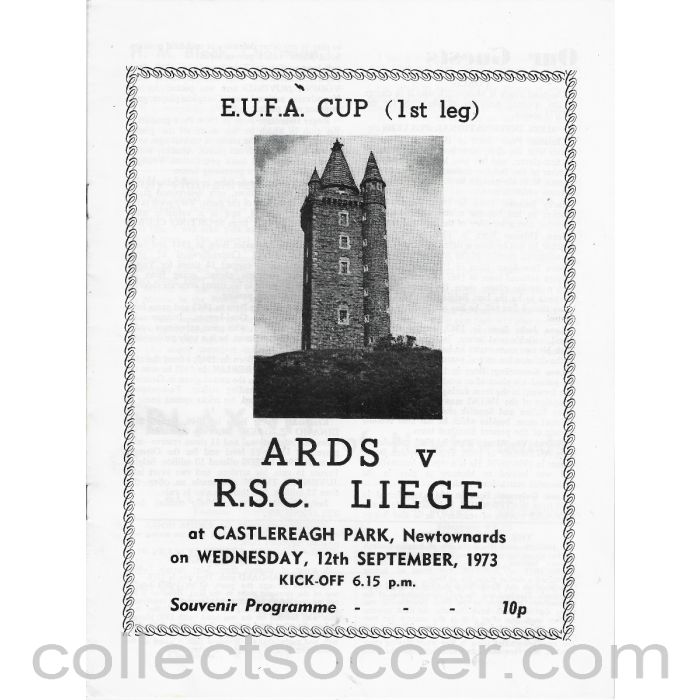1973 - Ards v Standard Liege 12/9/1973 UEFA Cup 1st Leg Programme