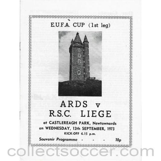 1973 - Ards v Standard Liege 12/9/1973 UEFA Cup 1st Leg Programme