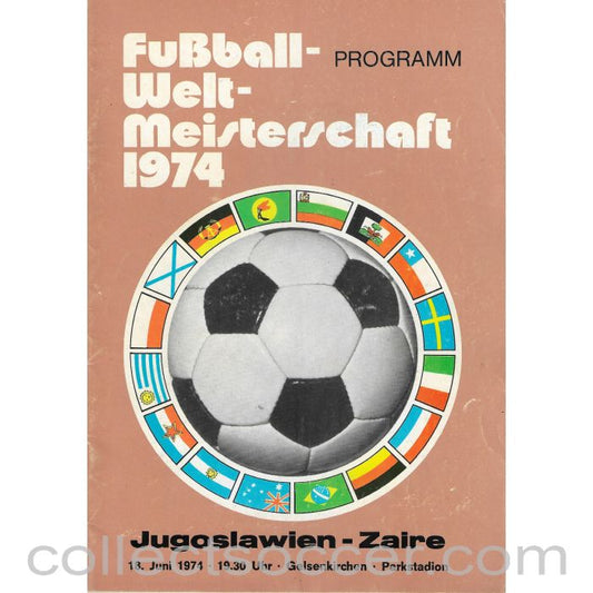 1974 - 1974 Football World Cup Yugoslavia v Zaire Programme