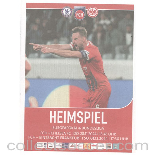 2024 - Chelsea v Heidenheim 28/11/24 WITH ORIGINAL TEAMSHEETS FROM STADIUM - double issue also covers Frankfurt 1/12/24