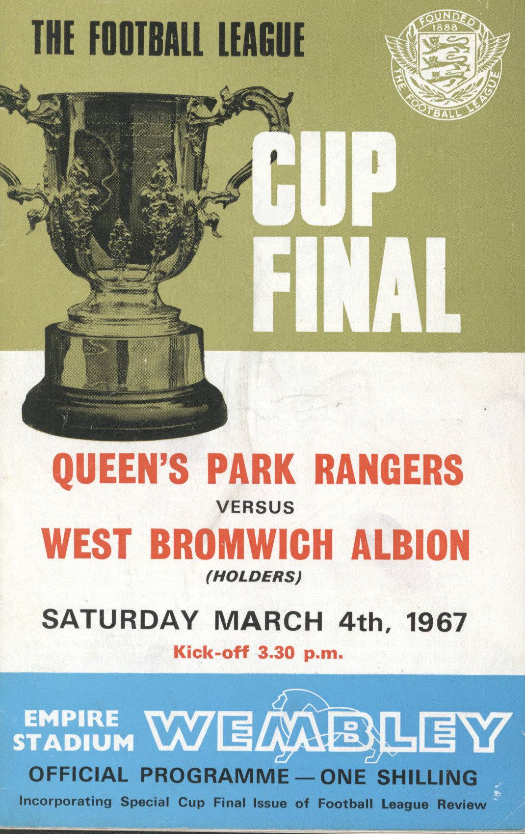 1967 League Cup Final Programme Queens Park Rangers v Werst Bromwich Albion