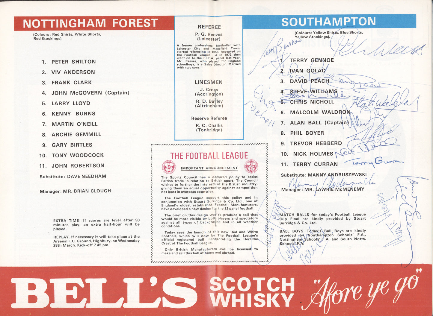1979 League Cup Final Fully Signed by Southampton