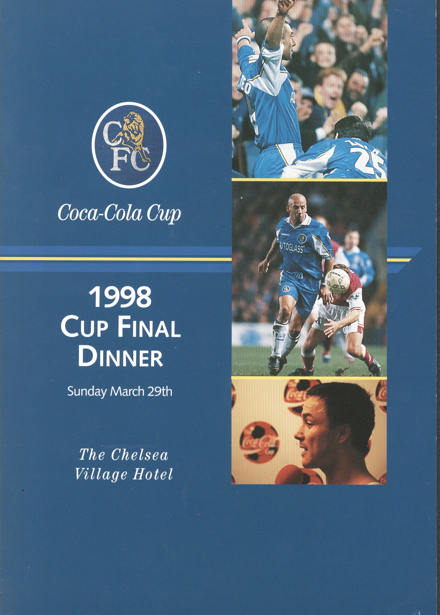 1998 Coca Cola League Cup Final Menu - Chelsea Team Winners Dinner
