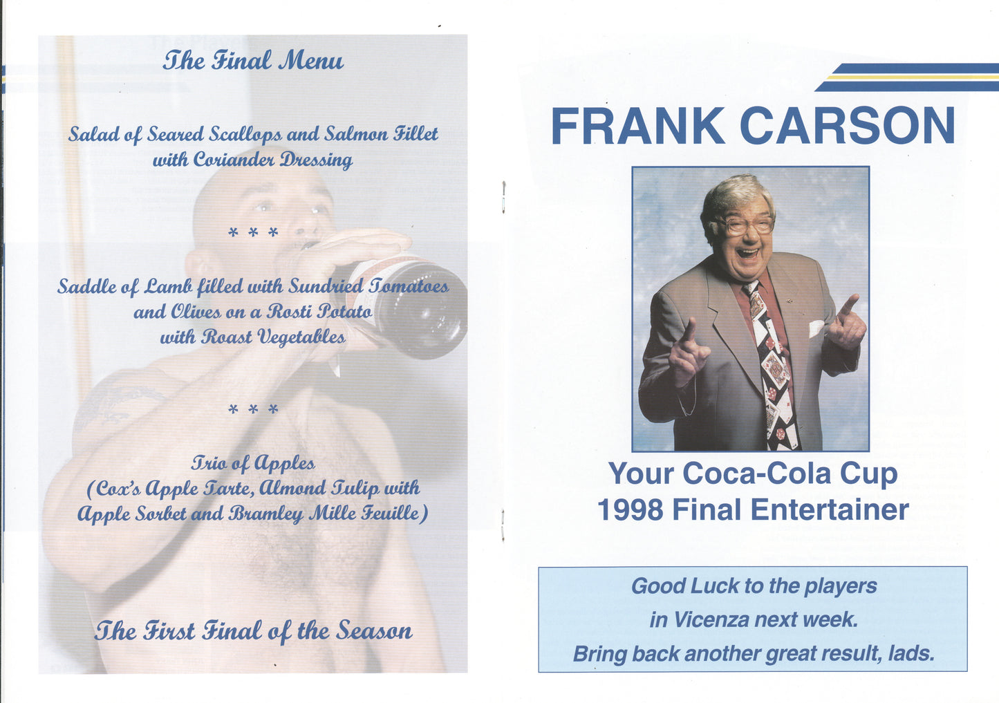 1998 Coca Cola League Cup Final Menu - Chelsea Team Winners Dinner