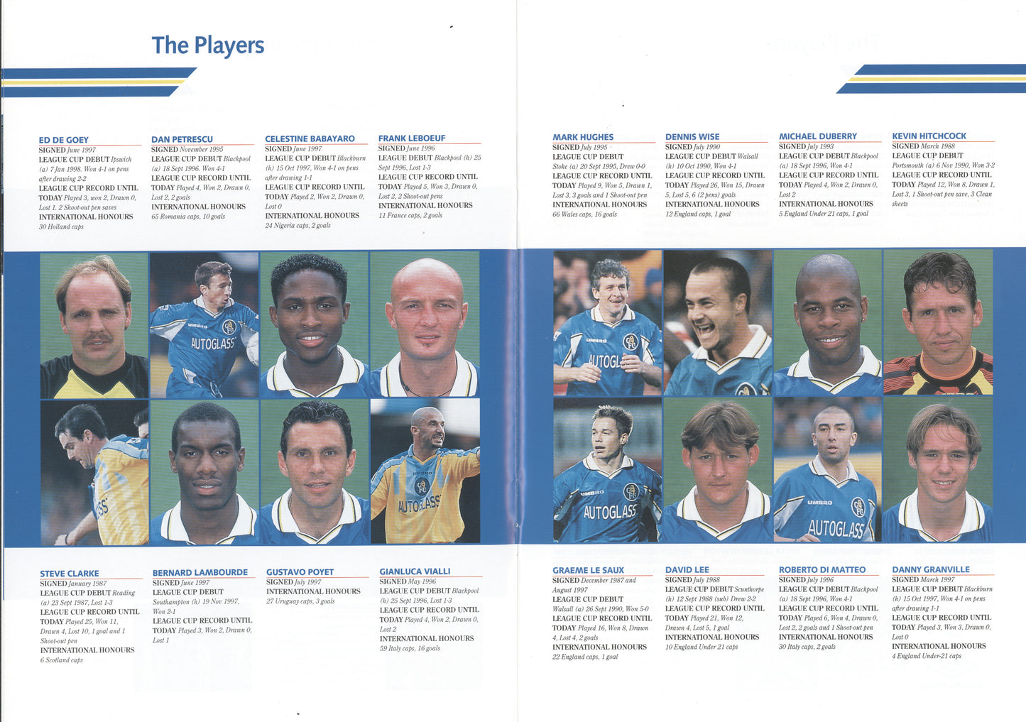 1998 Coca Cola League Cup Final Menu - Chelsea Team Winners Dinner