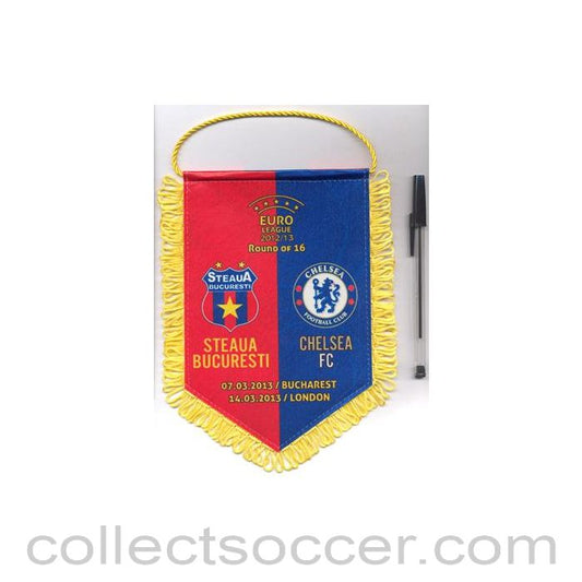 2013 - Steaua Bucharest v Chelsea 07/03/2013 and Chelsea v Steaua 14/03/2013 UEFA Europa League pennant, red and blue background