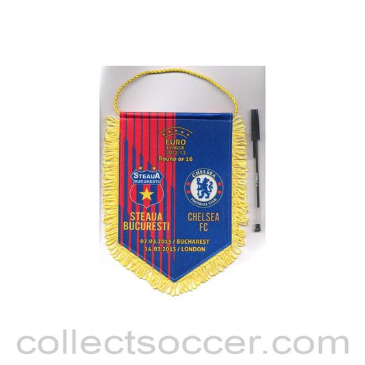 2013 - Steaua Bucharest v Chelsea 07/03/2013 and Chelsea v Steaua 14/03/2013 UEFA Europa League pennant, red stripped and blue background