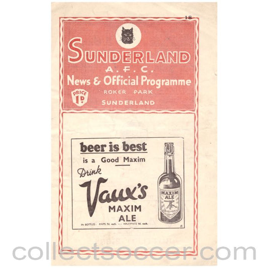 1935 Sunderland v Derby County Official Programme