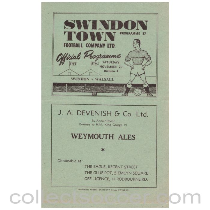 1948 Swindon v Walsall Football Programme
